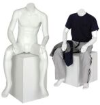 Headless male mannequin in a sitting pose, sitting mens mannequin, Sitting Male Fashion Mannequin