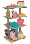 Rolling wooden clothing rack, wooden display rack, wood garment rack, wooden display